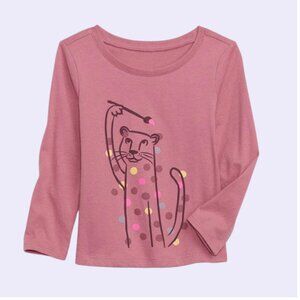 GAP Kids Girls Long Sleeve Leopard Artist Graphic Tee Pink xs